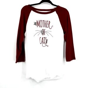 Bobs Skechers Womens Top M Mom of Cats Baseball Graphic Ringer Raglan Tee Whimsy